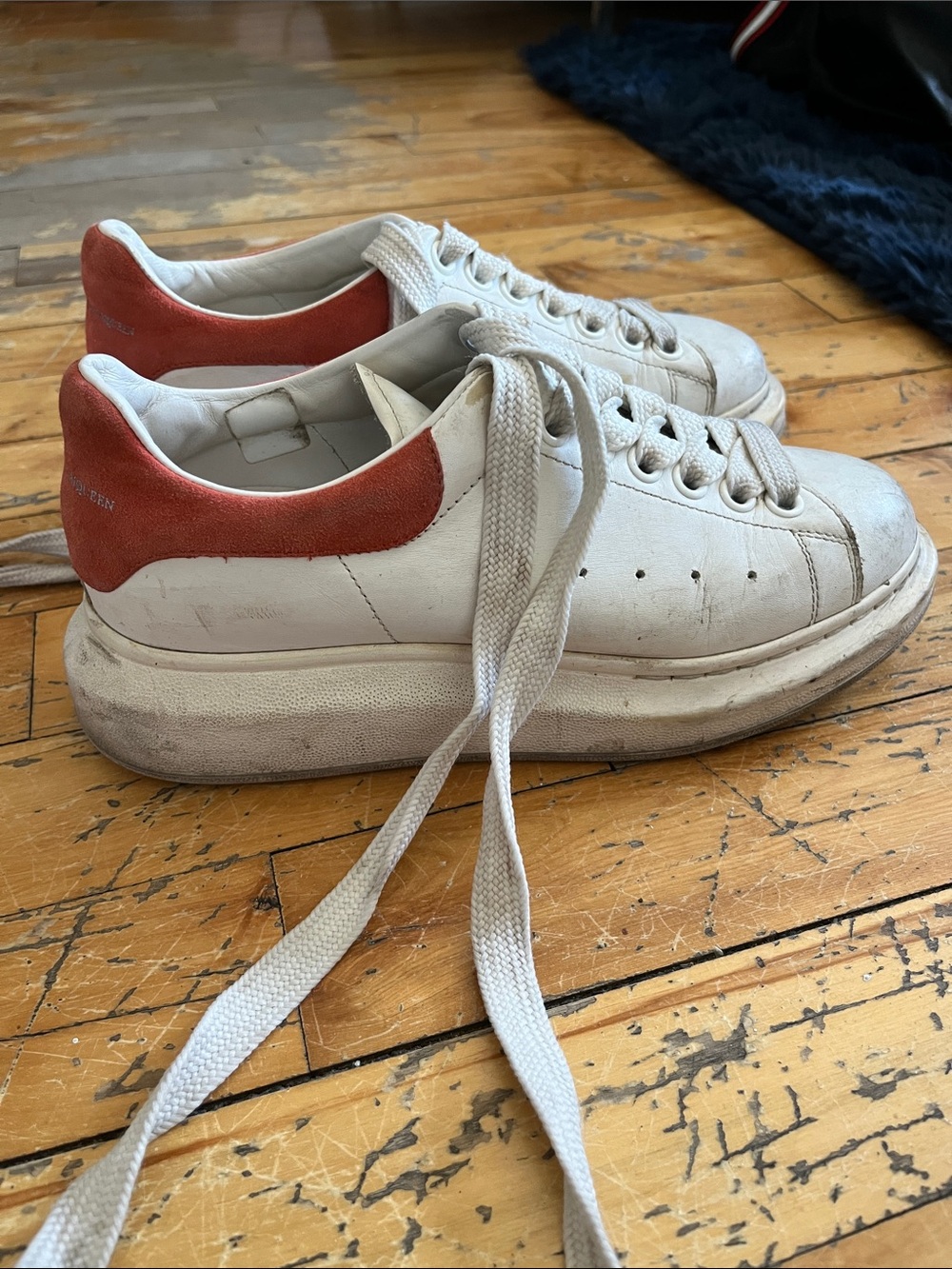 Alexander McQueen White Sneakers with Rust Suede Heel